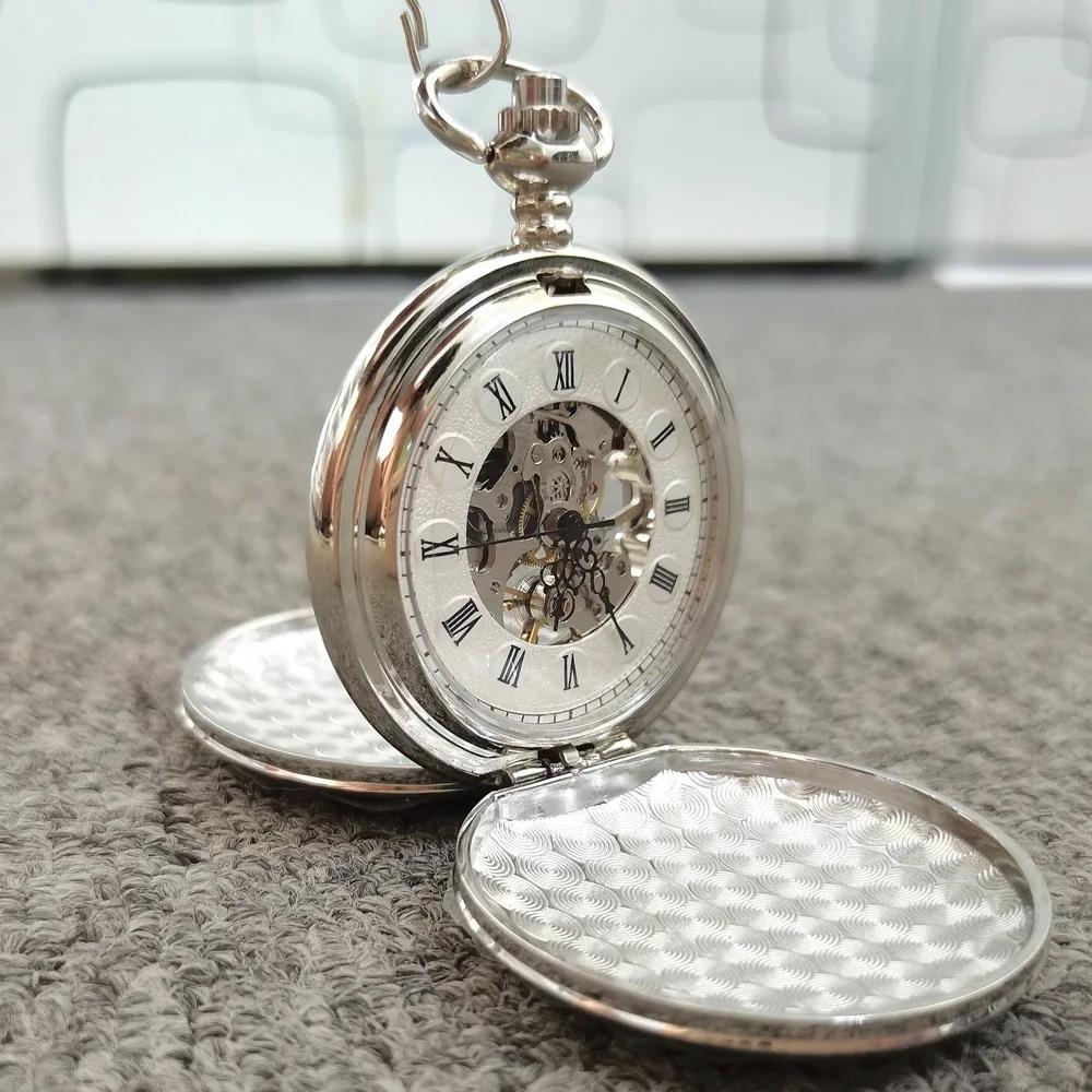 Hand Wind Mechanical Men Pocket Watch Skeleton Dial Steampunk Necklace Pendant Vintage Dress Fob Watches for Weeding Gift