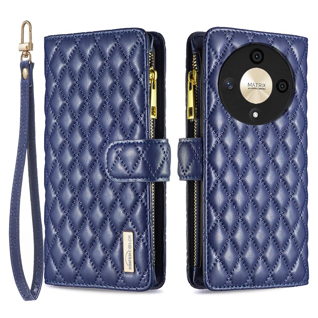 BINFEN COLOR BF Style-15 For Honor X9b 5G/Magic6 Lite 5G Phone Case Zipper Pocket Wallet Flip Cover