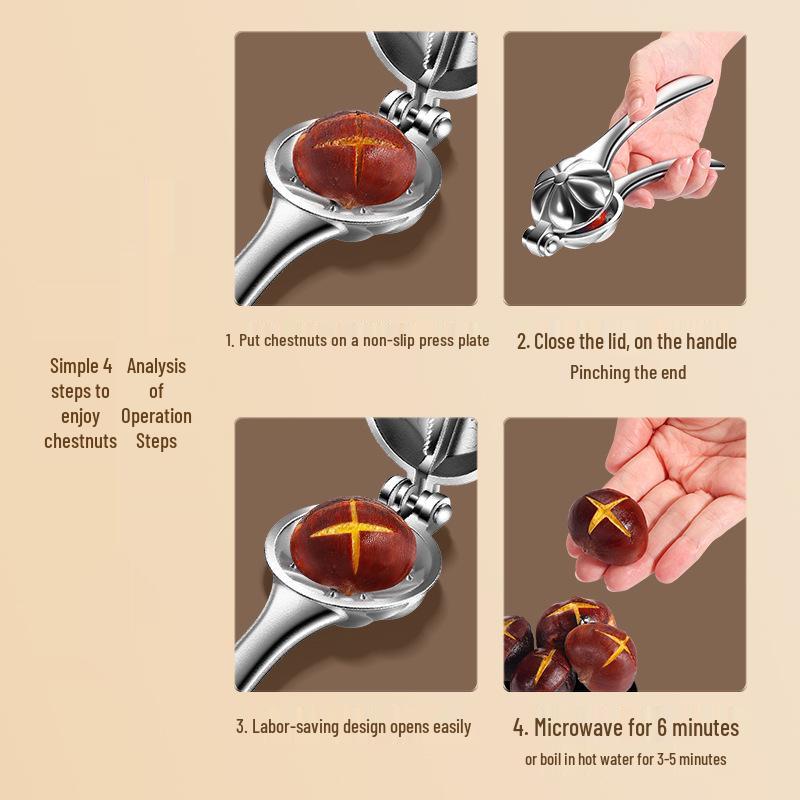 Pelador de Castañas y Cascanueces de Aleación de Aluminio, Herramienta Abre Nueces Multiusos