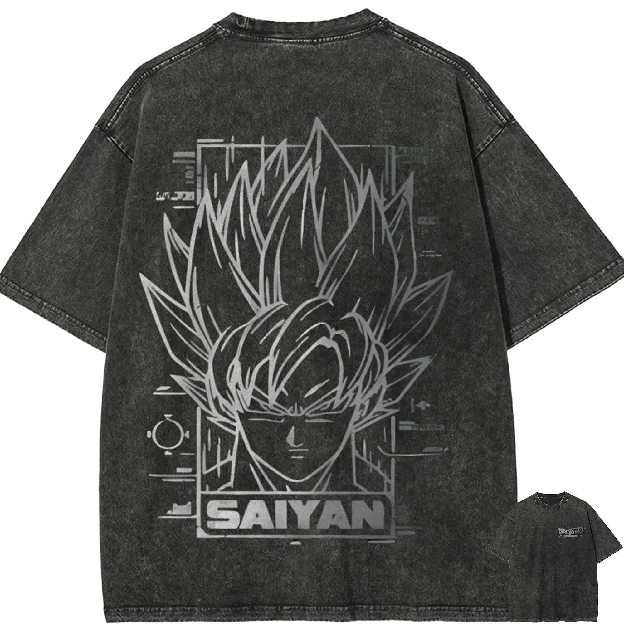 

Dragon Ball Goku T Shirt Saiyan Men Acid Wash Oversized Streetwear Anime Silver Line Cotton Vintage Techwear Graphic Tee M