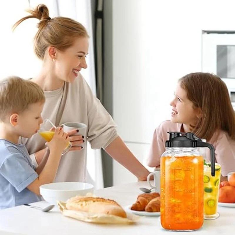 Glass Pitchers With Lid, 32/64 Oz Sun Tea Pitcher, Half Gallon Mason Jar Pitcher With Wide Mouth Airtight Lid