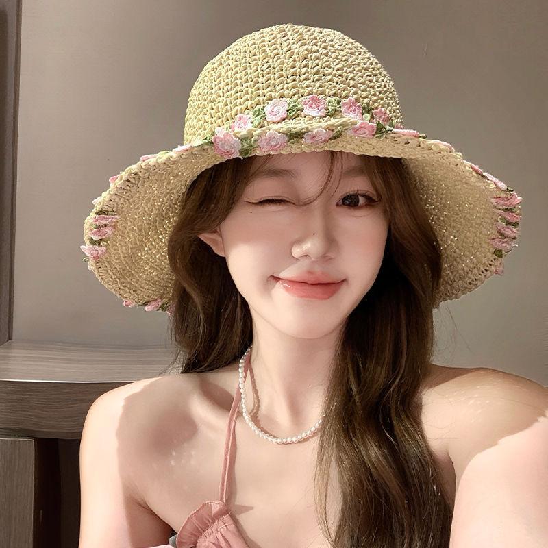 Women'S Summer Straw Hat An Insta-Style Wavy Edge Large Eaves Straw Fisherman Hat Holiday Beach Breathable Hollow Sunshade Cap