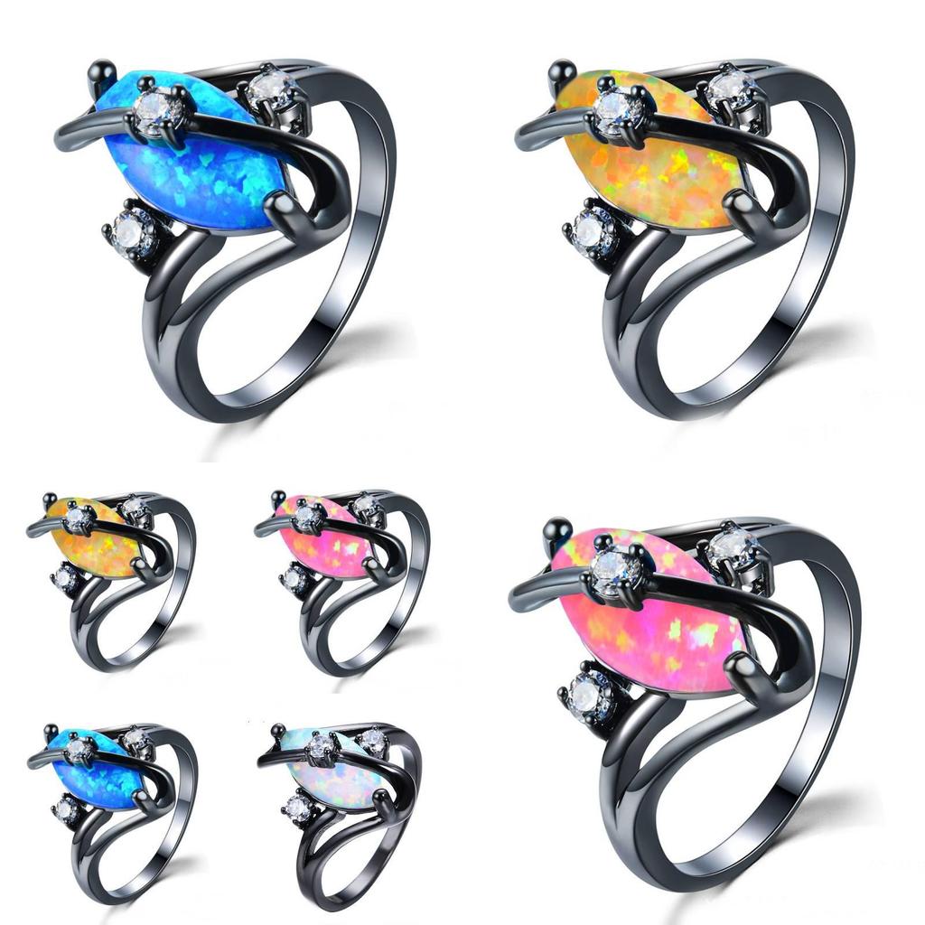 Anello Wish Oro Nero Ovale con Zirconi a Forma di Goccia d'Acqua per Accessorio Moda Donna
