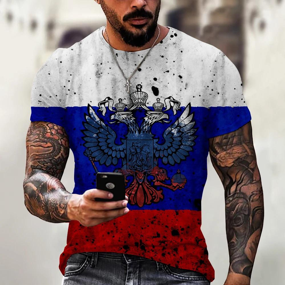 Russian Flag 3D Printed Men's Russian Bear T-shirt Short Sleeved Men's Top T-shirt