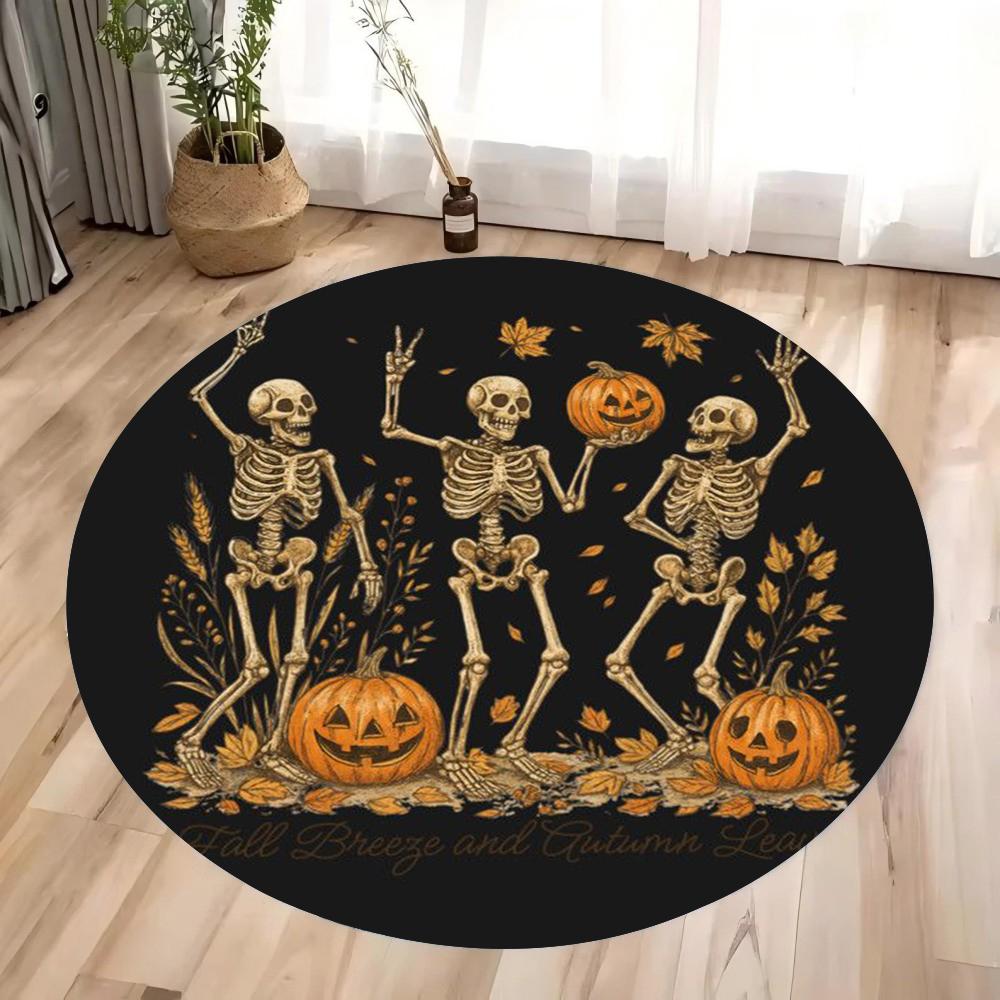 

Halloween Horror Skull Circular Printed Carpet Thanksgiving Torch Chicken Anti Slip Mat Washroom Floor Mat Kitchen Mat for Floor 60cm