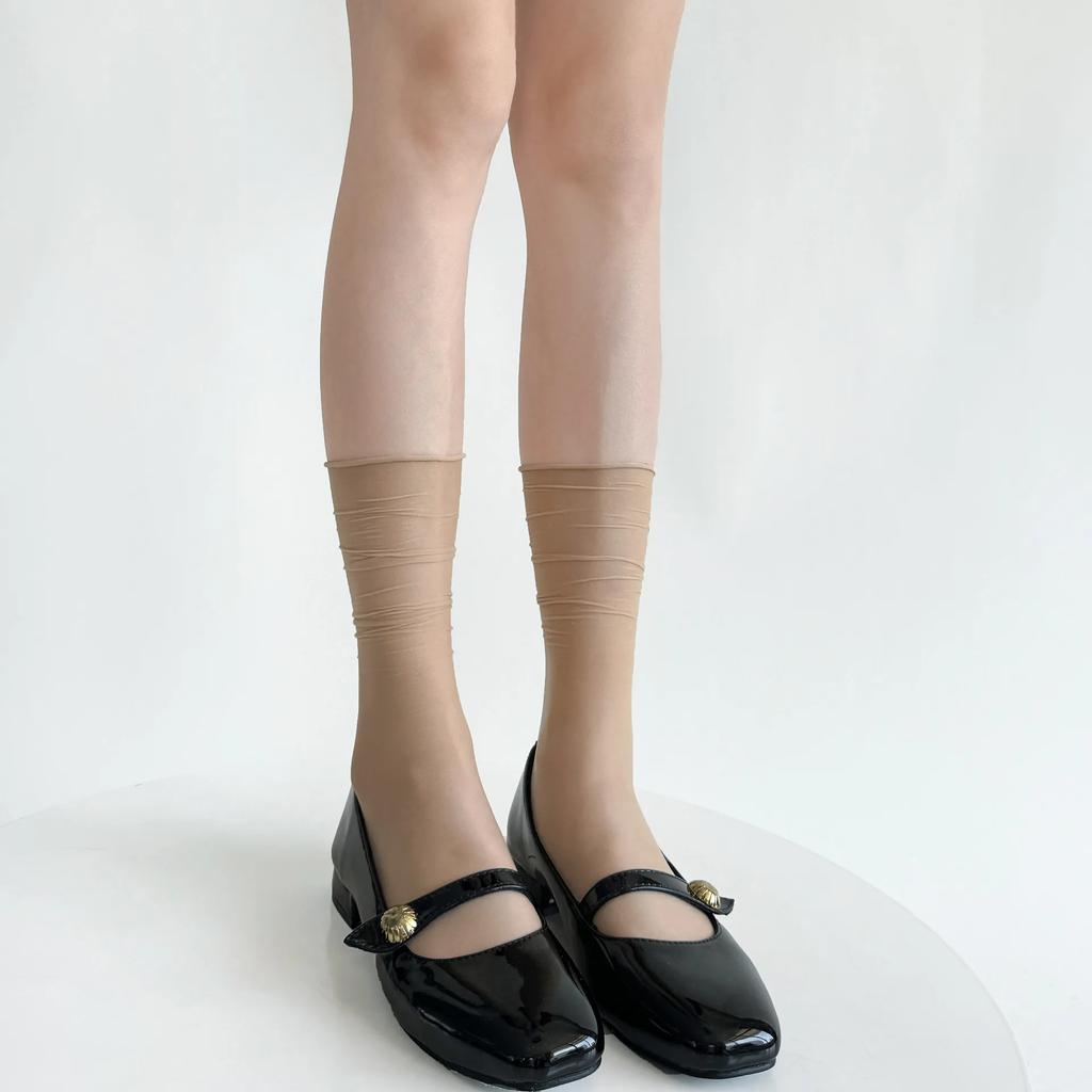 Women Socks Summer Ultra-thin Transparent Nylon Long Socks Women Casual Thin Breathable Solid Color Black White Skin Gray Socks