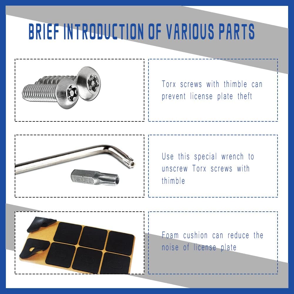 8PCS Anti Theft License Plate Screws Kit, Tamper Resistant Mounting Hardware, Stainless Steel License Car Plate Screws Set For Front Rear Tag Frame