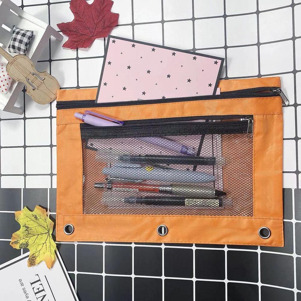Practical Three Hole Pencil Case Pouch Square Binder Pocket Documents Bag Storage Bag  Office