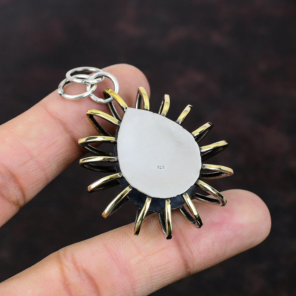Larimar Pendant Handmade Jewelry 925 Sterling Silver Pendant 18K Gold Plated Pendant Gemstone Cage Jewelry Gift For Friend Beautiful Jewelry