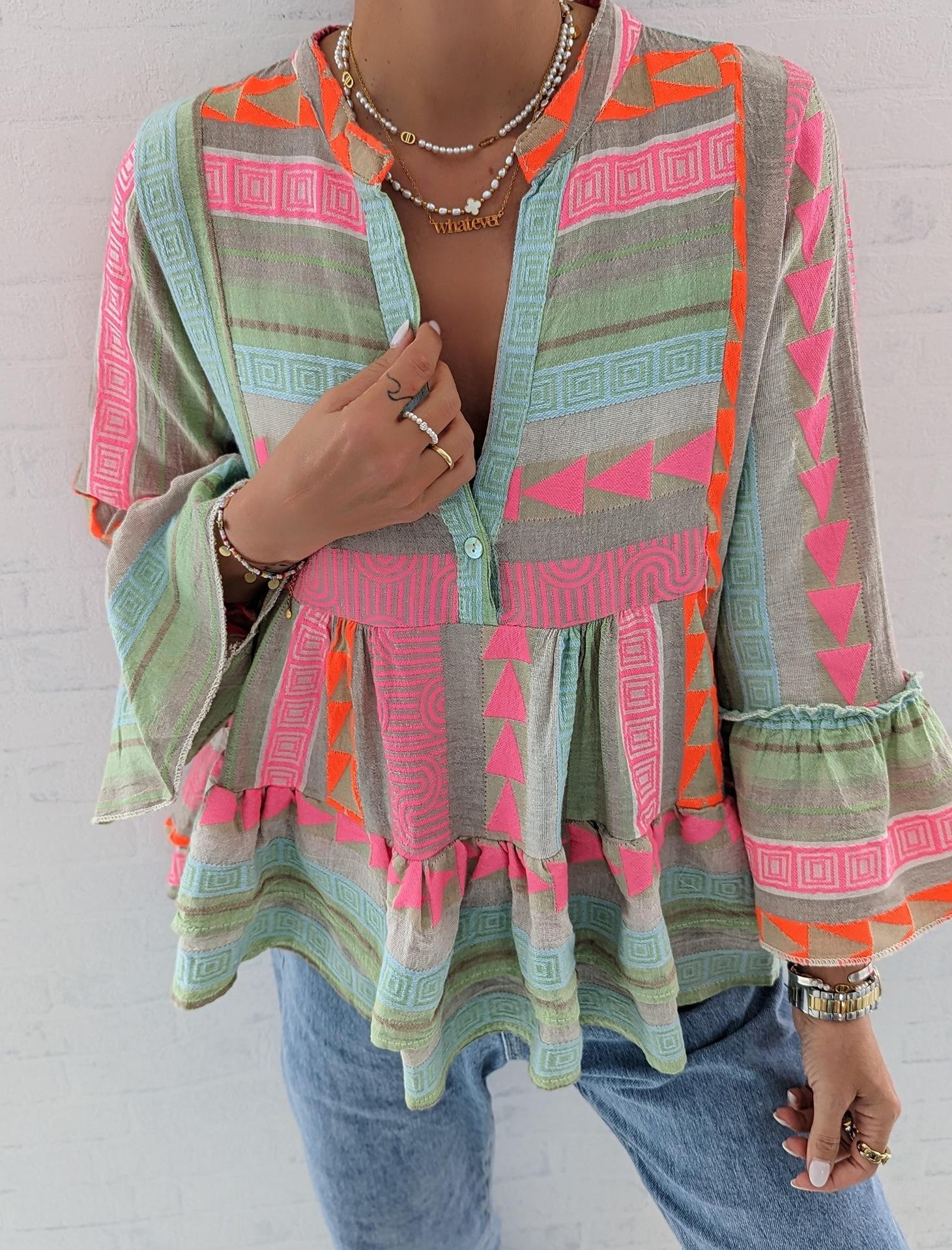 

Новая летняя осенняя приталенная рубашка с длинным рукавом с принтом для женщин, пуловеры, винтажные топы XL