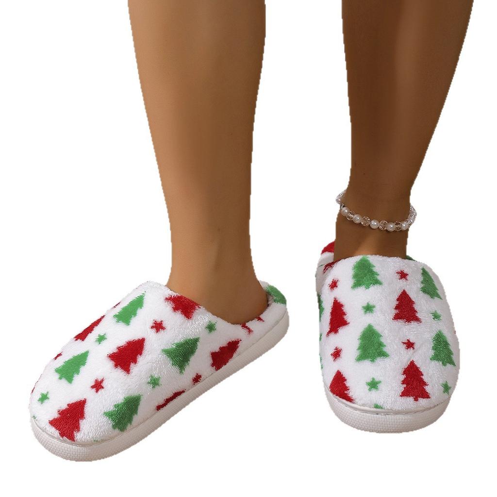 Fashion Christmas Tree Women Slippers Gingerbread Winter Warm Slides Couple Houseshoes Men Bedroom Flat Soft Sole Home Shoes for Gift