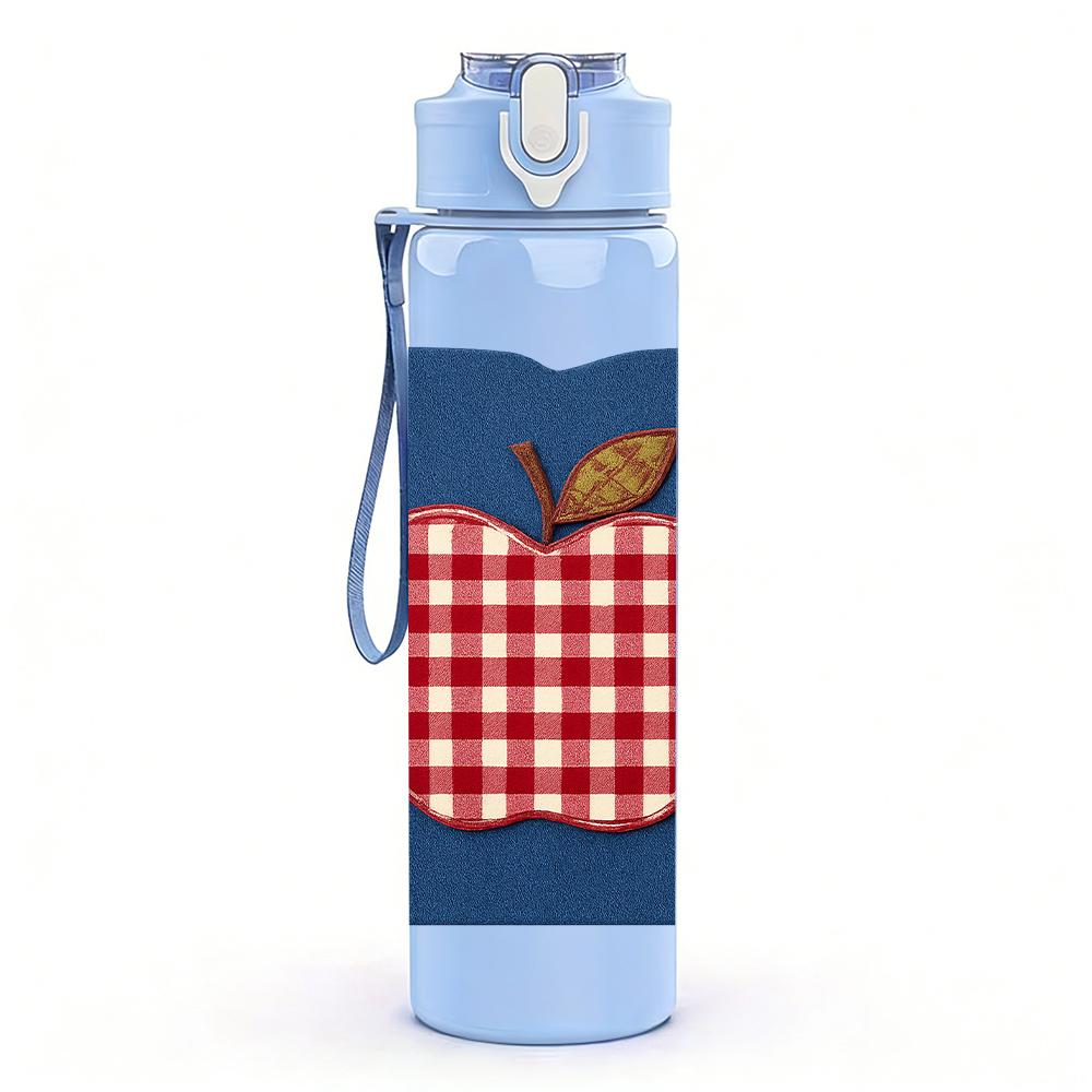 1PC Apple Checkered Book 750ml Color Plastic Sports Water Bottle Leakproof Flip Straw Lid For Sports Office Home Use