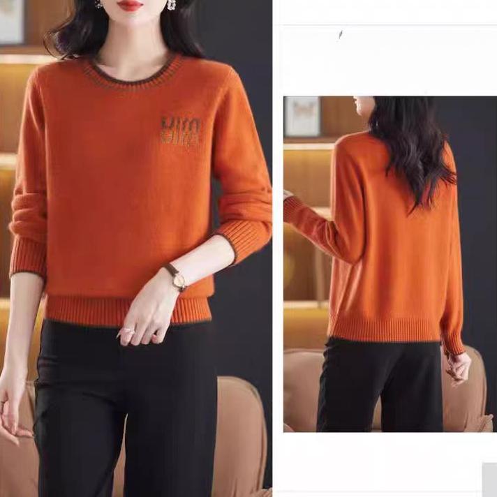 Round-neck Sweater Women's Long-sleeved Knitted Sweater Solid-color Top Loose and Warm Knitted Sweater with Pullover Underneath