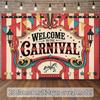 2D Welcome To the Carnival Backdrop, Vintage Red White Striped Circus Background for Party