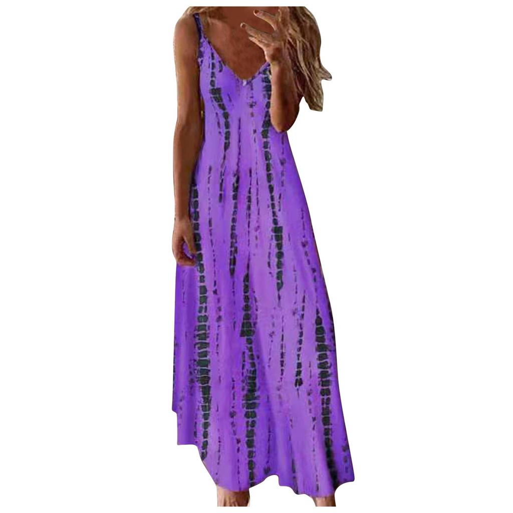 New Summer Women's Sleeveless Loose V-Neck Plain MaXi Dresses Casual Long Dress