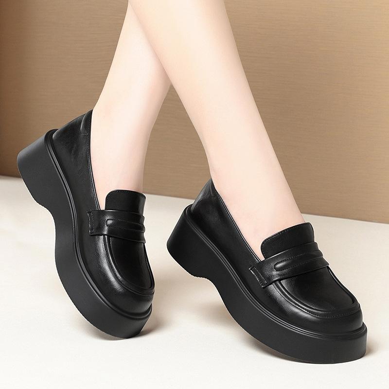 British style small leather shoes spring and autumn new single shoes one pedal platform soft leather loafers middle-aged women's shoes
