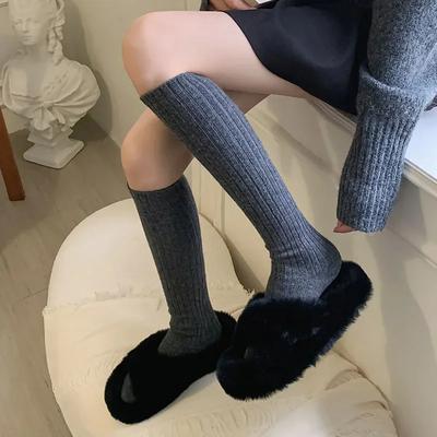 Stockings Women Autumn Winter Thick Warm Knee Socks Women Stockings Wool Cashmere Thermal Girls Solid Color Long Socks Stockings