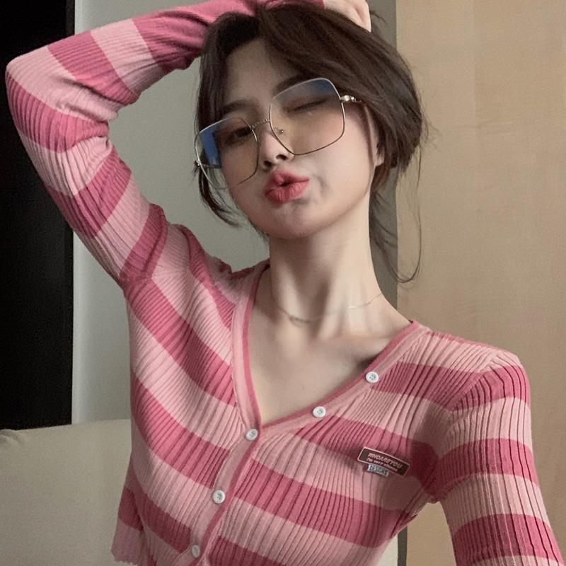 Women's Cardigan Stripe Slim Casual Sweet Single Breasted