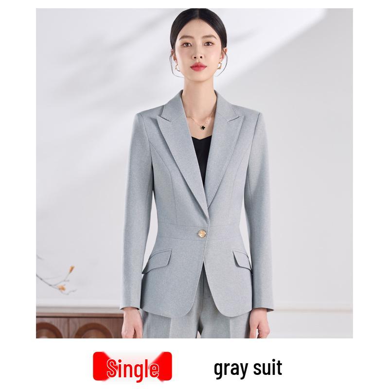 Women s Gray Suit Set - 2026 Spring/Autumn Elegant Goddess Style Professional Two-Piece Workwear XL