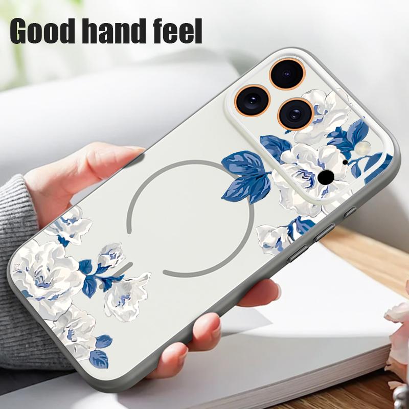 White Gardenia Floral Pattern For iPhone 17 Pro Max Funda iPhone 16 15 14 13 Pro Max Skin Feeling Magnetic For Magsafe Shockproof Bumper Cover
