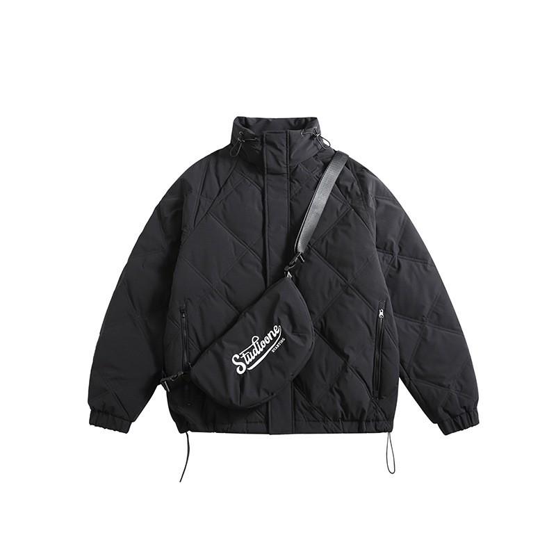 Unisex Japanese Style Retro Quilted Stand Collar Down Jacket Winter Warm Parka Men Women