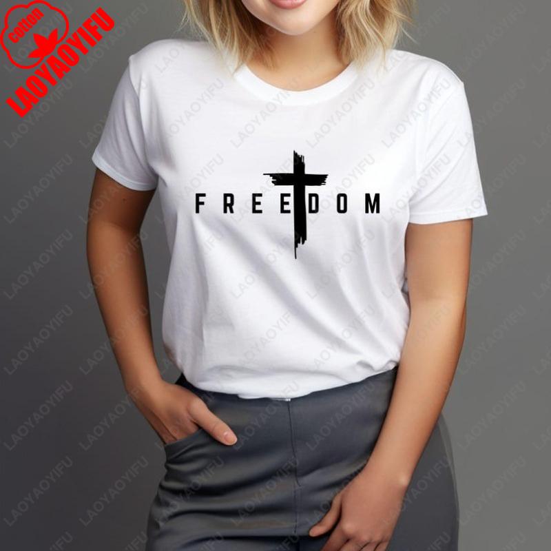 

Freedom Cross Christian Tshirt A Charlie Kirk Inspired Religious Apparel Men Women Cotton Tee Casual Simple Style All Match Tops S
