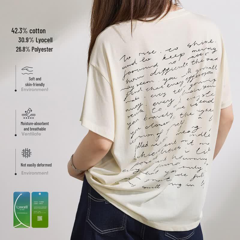 Girls' Summer Cat Love Letter Print Short Sleeve T-Shirt
