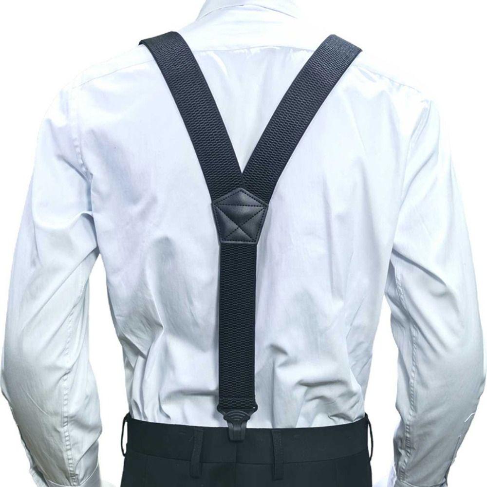 3.8cm Wide Work Suspenders with 3 Gripper Clasps Elastic Pants Braces  Business