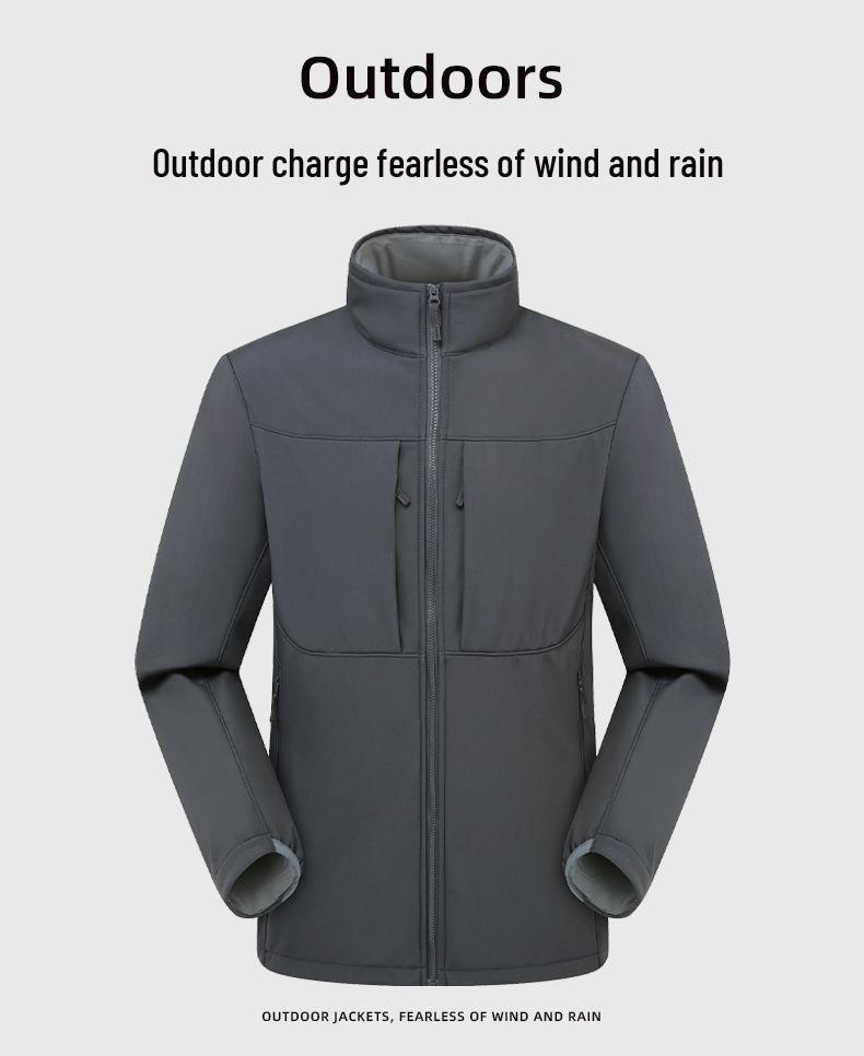 Unisex Waterproof Windproof Softshell Jacket with Stand-Up Collar for Outdoor Activities