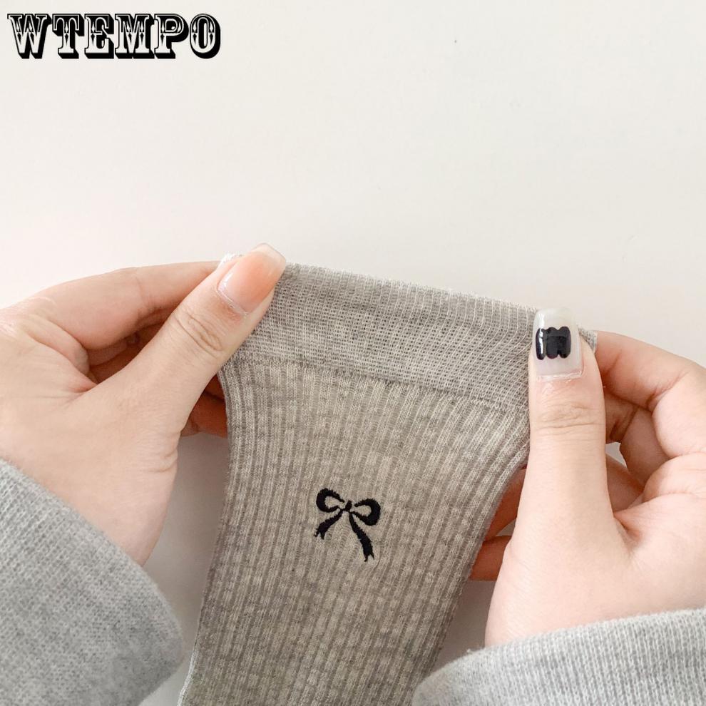 5pcs White Bow Socks Women Ballet Style Mid-calf Socks Summer Thin Stockings Cotton Stacked Socks