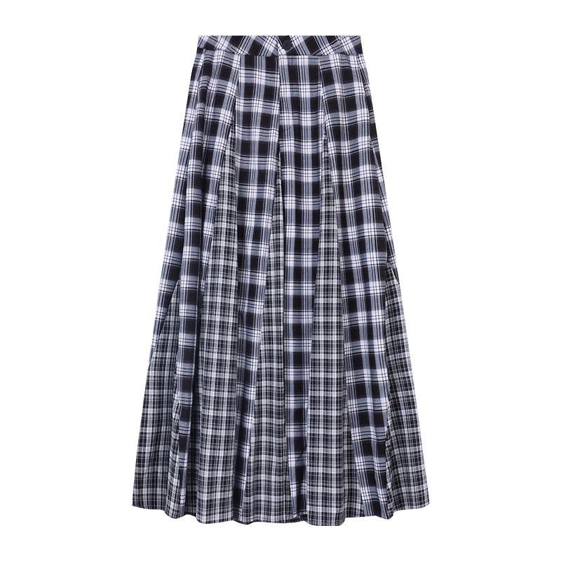 Fashion Suit Asymmetrical off-Shoulder Short-Sleeved T-shirt Women's Summer Gingham Skirt A- Line Skirt Idle Style Two-piece Set