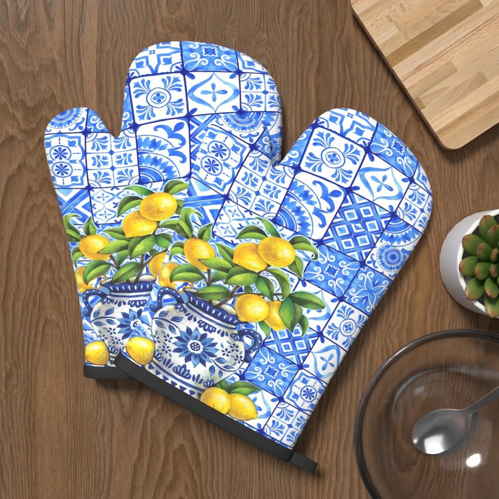 2PS 10.6*6.7in Lemon Pattern Oven Mitt2PS Non 2PSlip Heat Re2PSi2PStant Fre2PSh Hue2PS Determinedly