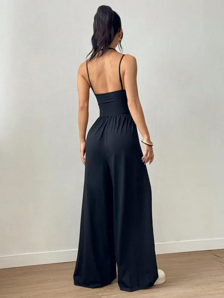 Jumpsuit phumee Pleating Backless Halter Neck Loose Straight AE173