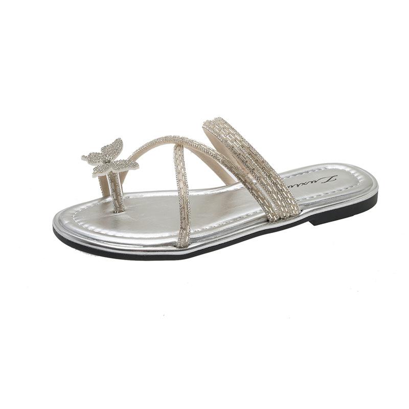 

2025 летняя новая мода мода иностранный стиль фея крест с водяным кирпичом бабочка набор носков фея плоская подошва сандалии 40 серебряный