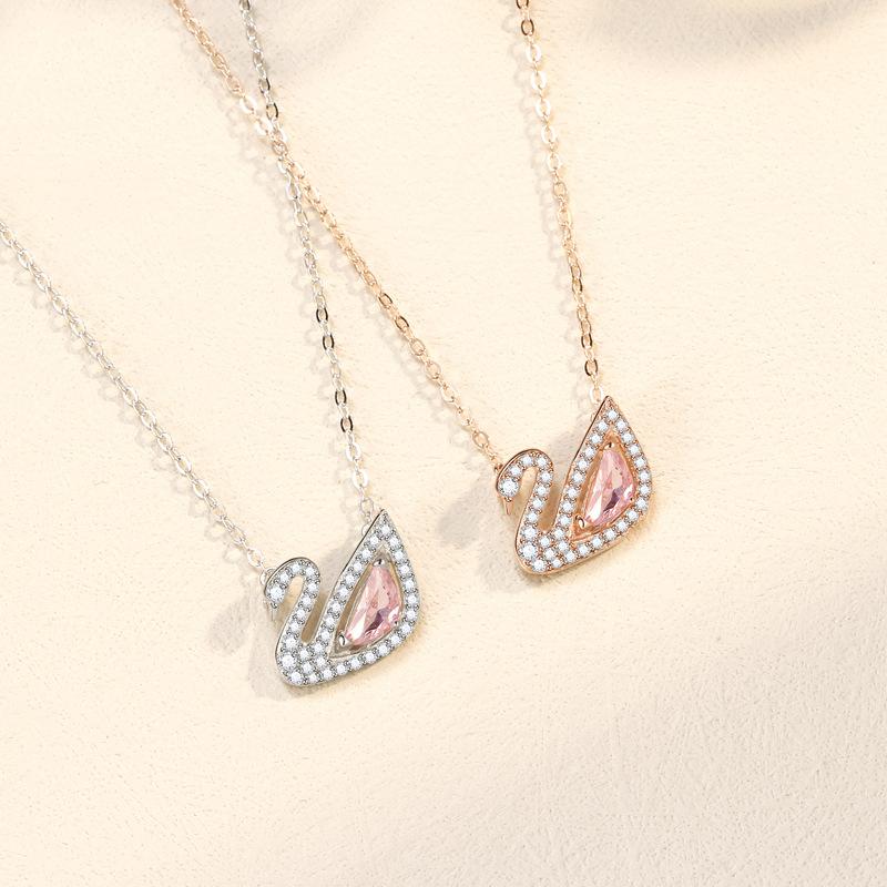 Necklace Pink Diamond Swan Pendant Korean Version Versatile Ins Zircon Accessories Premium Durable Quality Useful
