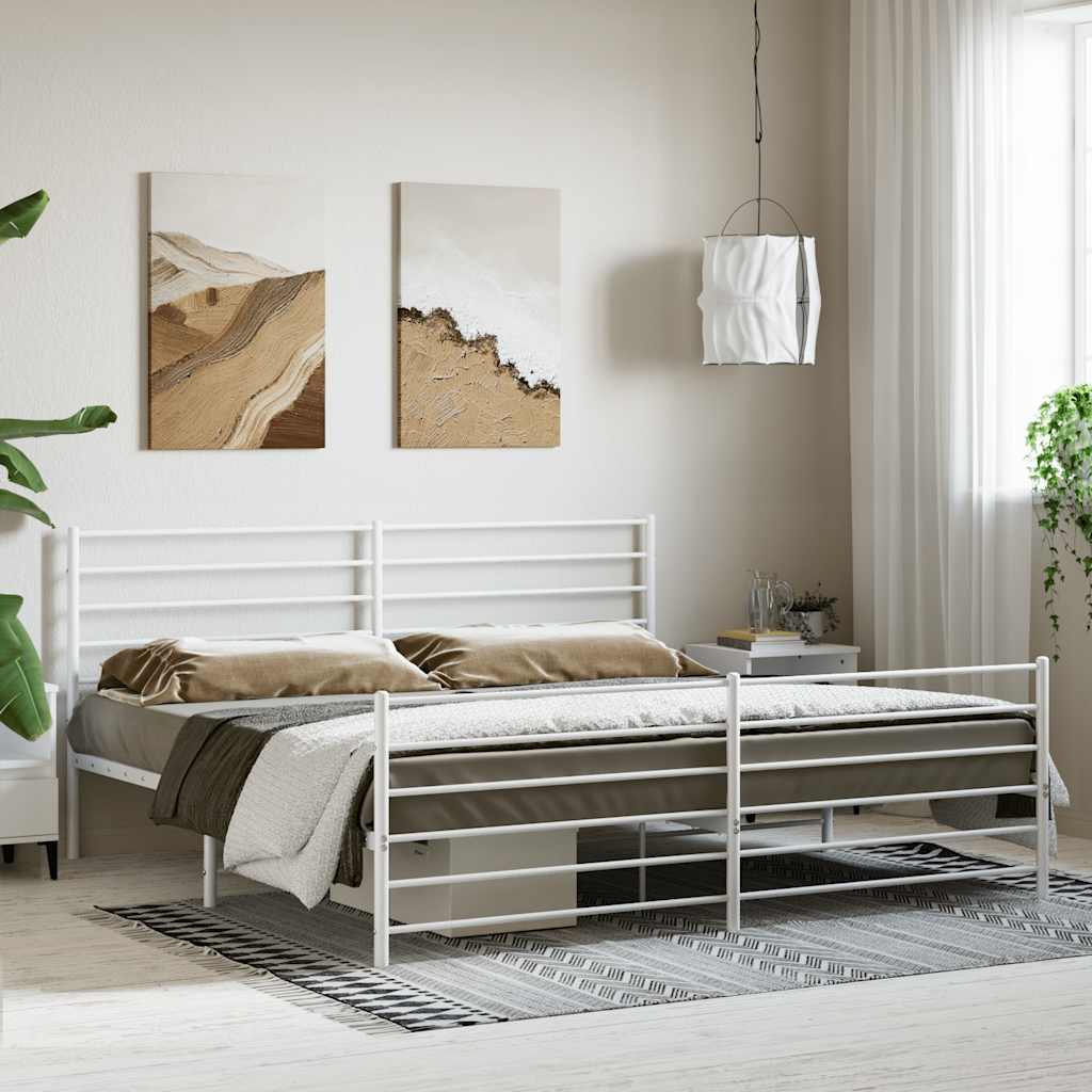 Vidaxl Metalowa Rama Łóżka Z Wezgłowiem I Zanóżkiem, Biała, 180X200 Cm