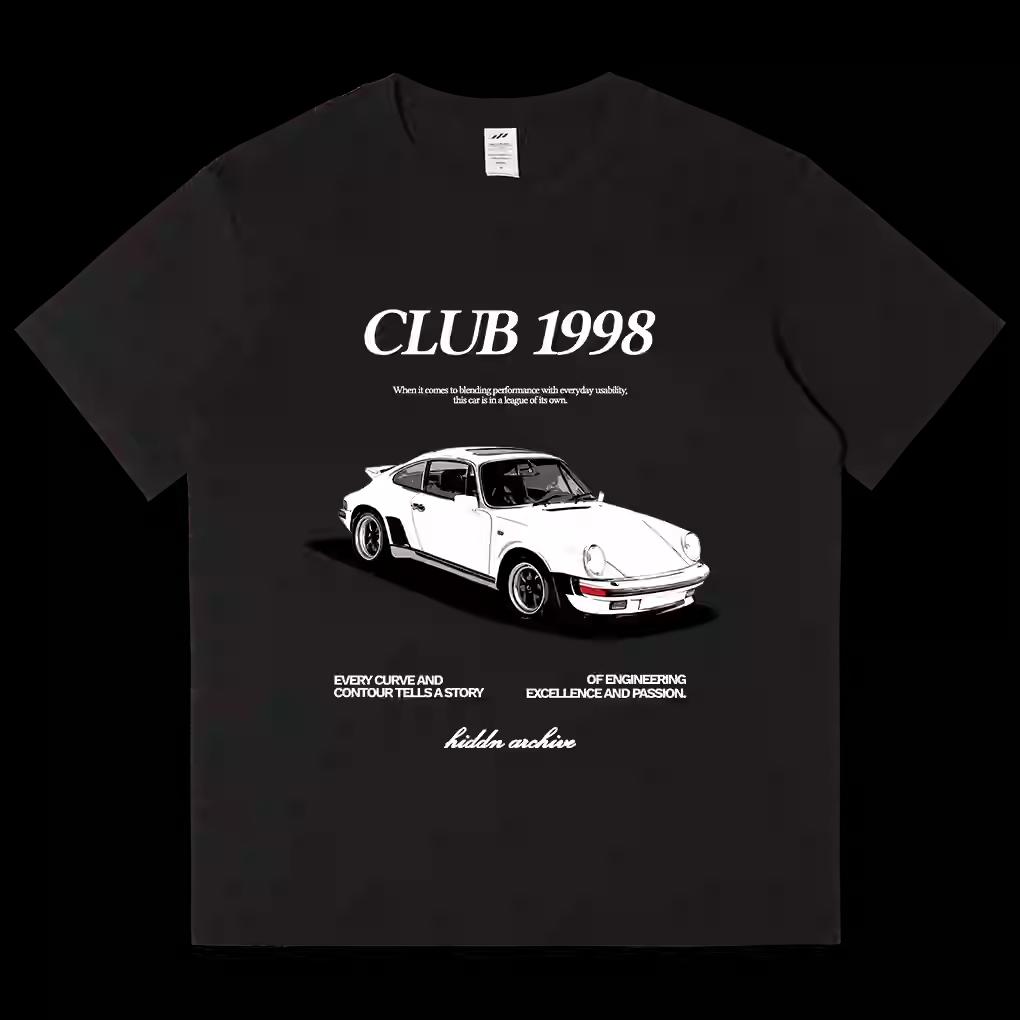 American Retro Car Print Short-sleeved Loose T-shirt Men's and Women's Summer Tide Brand Half-sleeved Hiphop Top Men T Shirt