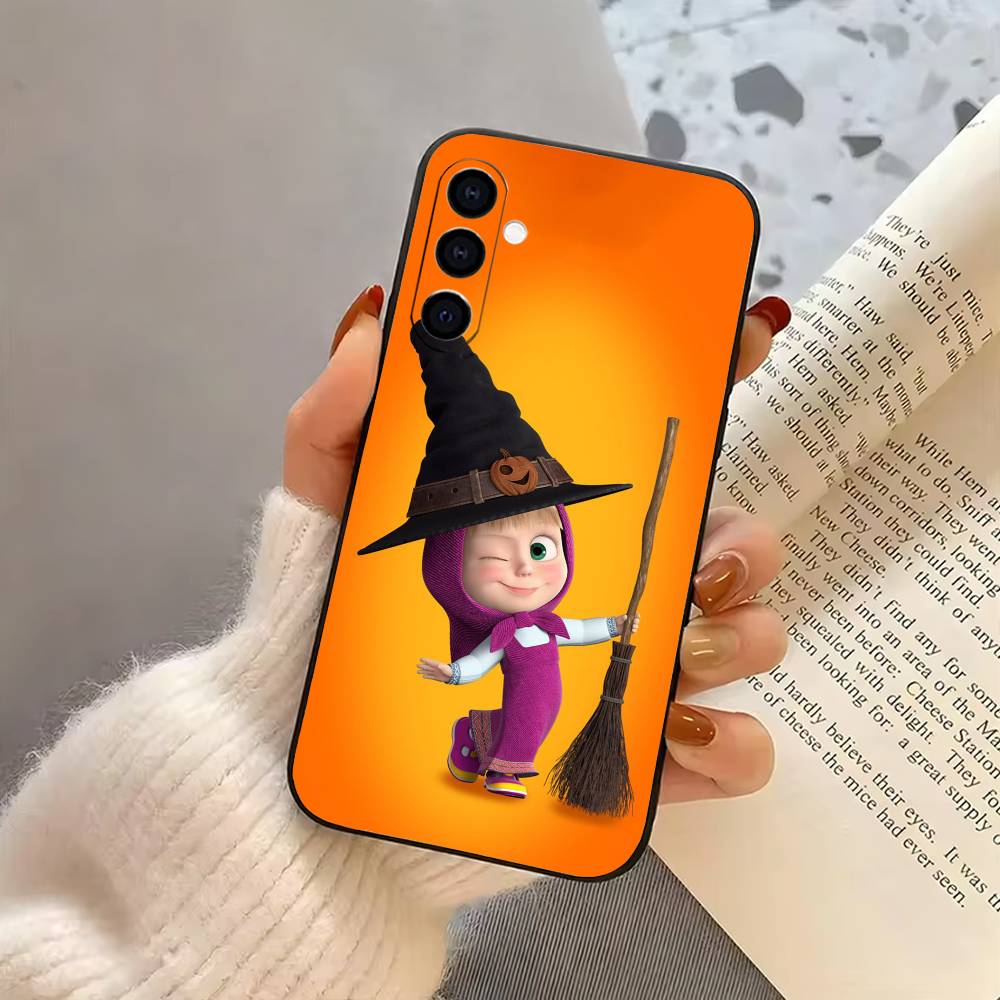 Cute M-Masha and the B-Bears Phone Case For Samsung Galaxy A73,A72,A71,A70,A53,A52,A51,Others Soft Black Cover