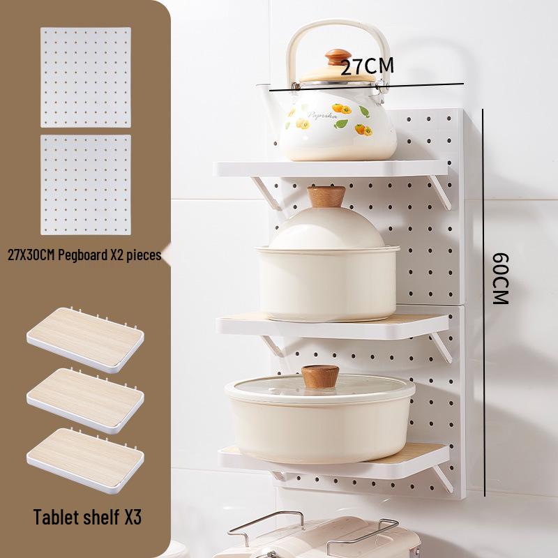 Wall-Mounted No-Drill Pegboard Storage Shelf for Kitchen and Dorm Room