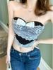 Women's Strapless Lace Bow Bandeau Top with Built-in Bra - Spring/Summer Bodycon Style