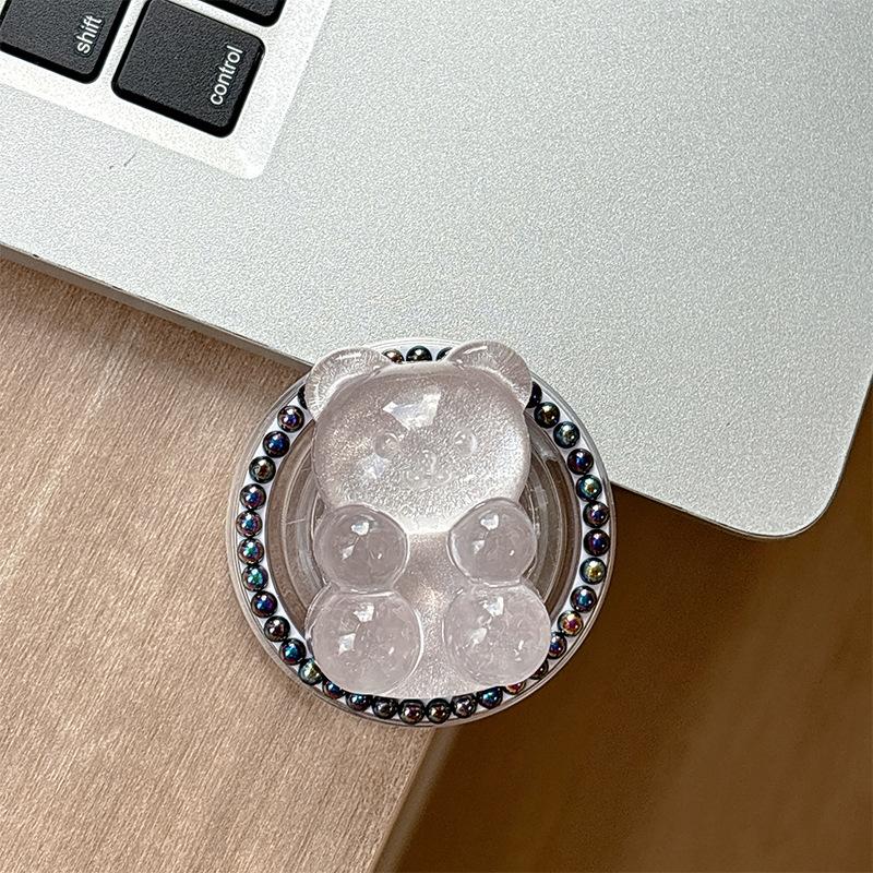 Color Pearl Glitter Bear Mobile Phone Airbag Bracket Magnetic Suction Magsafe Paste Creative Ring Lazy Women