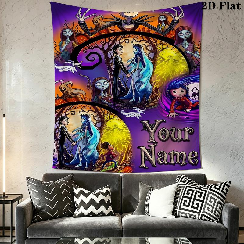 Name Custom Cartoon Coraline Wall Tapestry Aesthetic Wall Hanging Printed Fabric Blanket Decorative Tapestries for Bedroom Living Room Home Decor