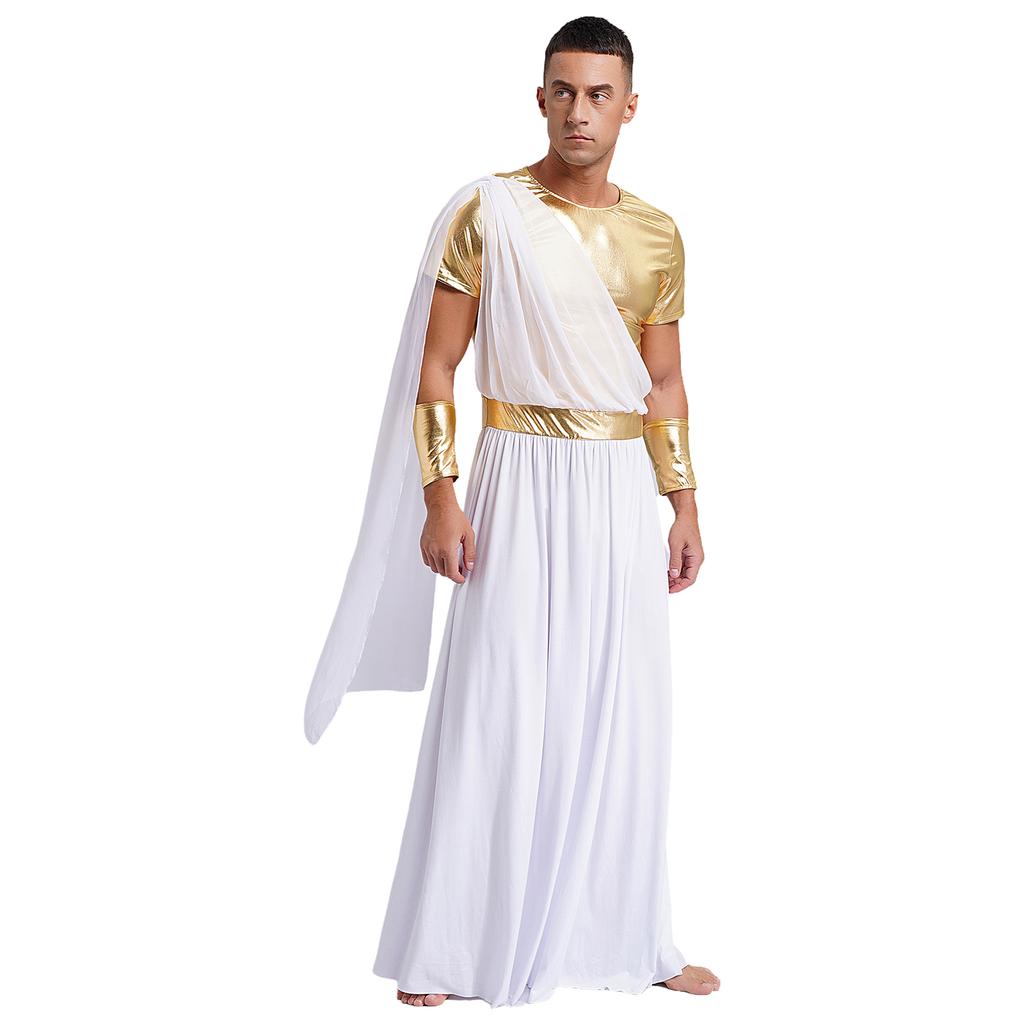 Herrekostyme Antikk gresk toga - Metallisk patchwork-kappe med korte ermer og hansker for Halloween/romersk cosplay