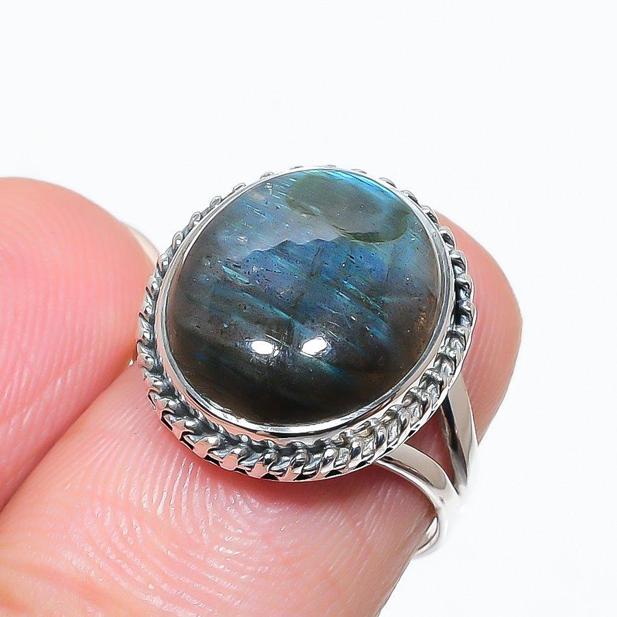 Natural Labradorite Gemstone 925 Solid Sterling Silver Jewelry Ring Size 6 u6R80