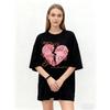 Oversized T Shirt Black Who's Afraid Of Little Old Me Pink Heart Graphic Print Casual Streetwear Fashion Top For Women Daily Wear Party Outfit