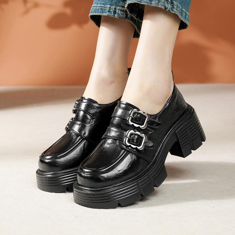 

Весна 2025 Лоферы на платформе из мягкой кожи, обувь для вождения, нескользящая массивная подошва, слипоны для женщин, повседневные оксфорды на толстой подошве 40 чёрный