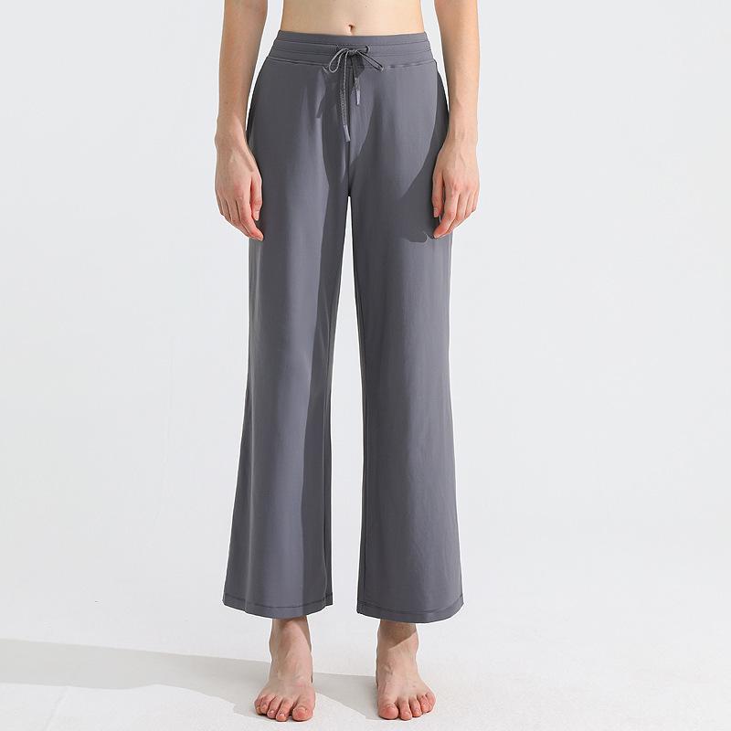 Women's High-Waist Wide-Leg Summer Yoga Pants - Lightweight, Loose, Slimming Casual Trousers with Drawstring.