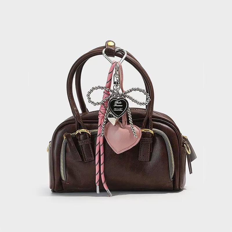 Leather Heart Bow Keychain Delicate Beaded Keyring Car Key Holder Bag Pendant Decoration For Girls Gift