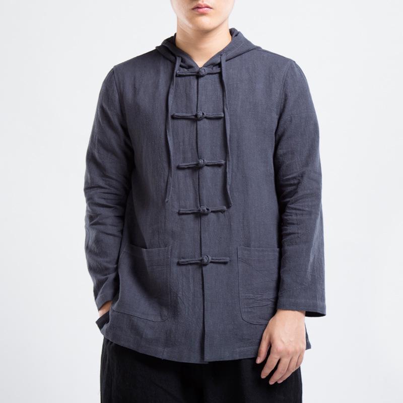 Men's Retro Linen Hooded Jacket: 2021 Autumn/Winter Chinese Style with Frog Buttons
