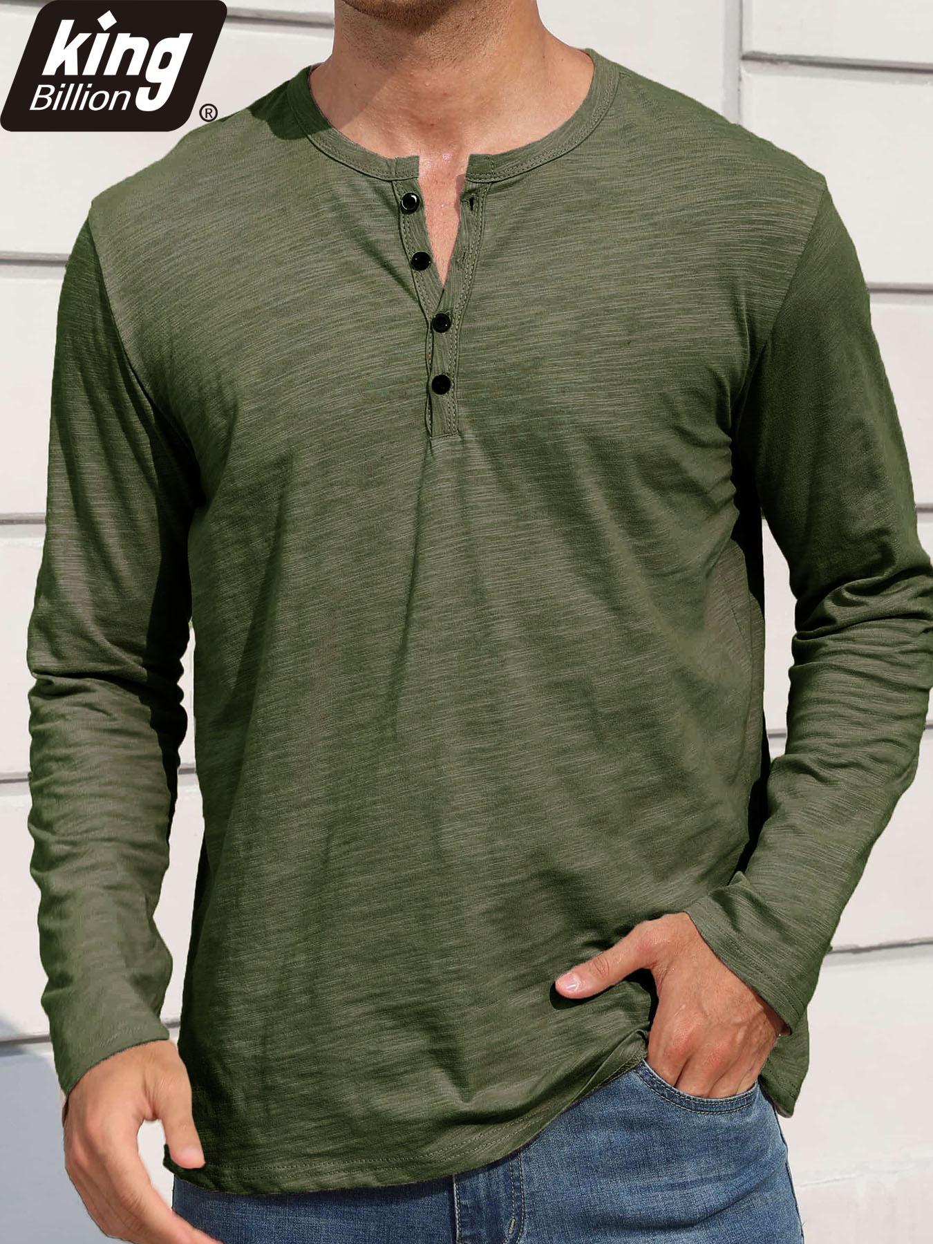 

Мужская повседневная футболка хенли с длинным рукавом - Однотонная, из хлопковой смеси, удобная и стильная L армия зеленый